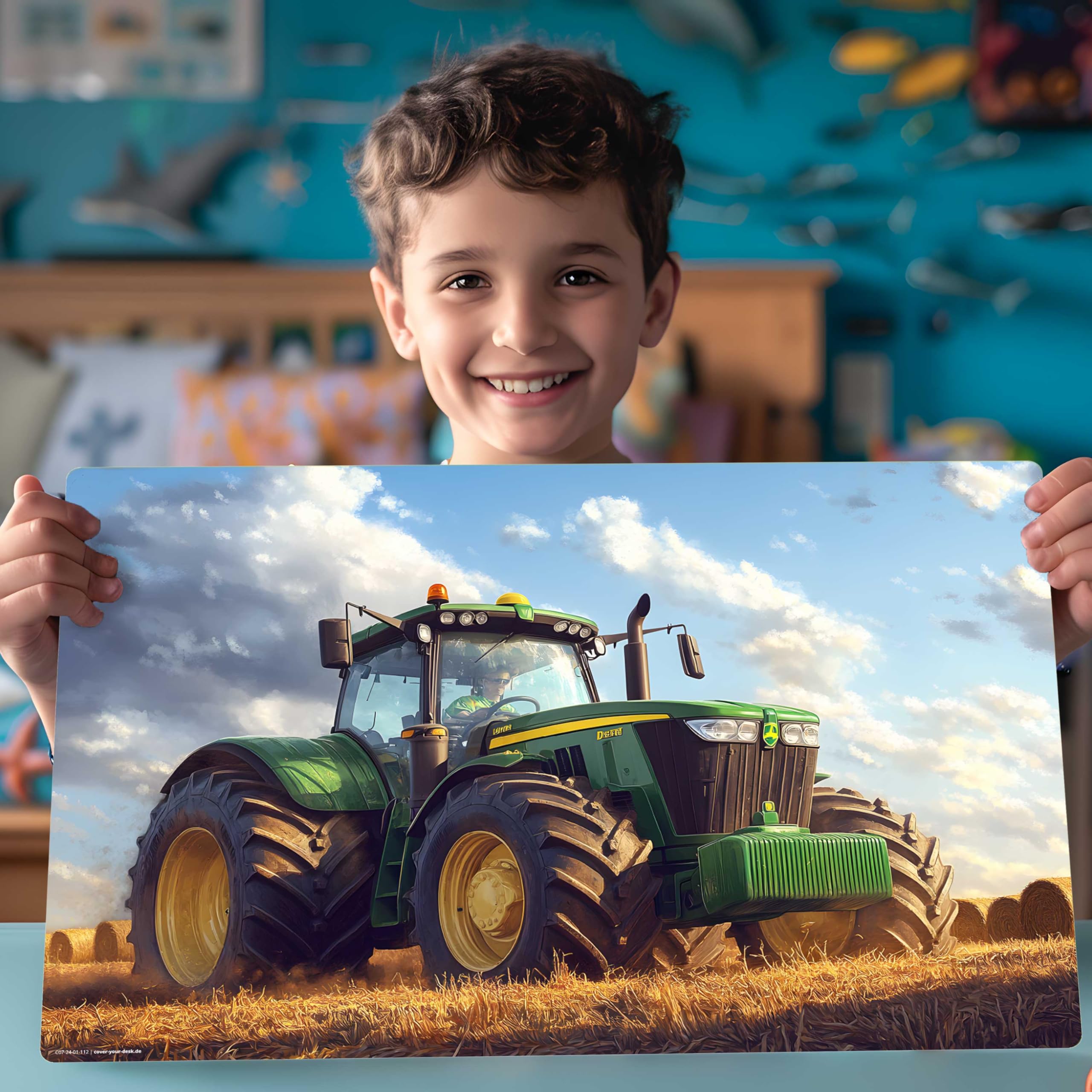 Sous-main effaçable pour enfants Tracteur agricole 60 x 40 cm vinyle Fabriqué en Allemagne