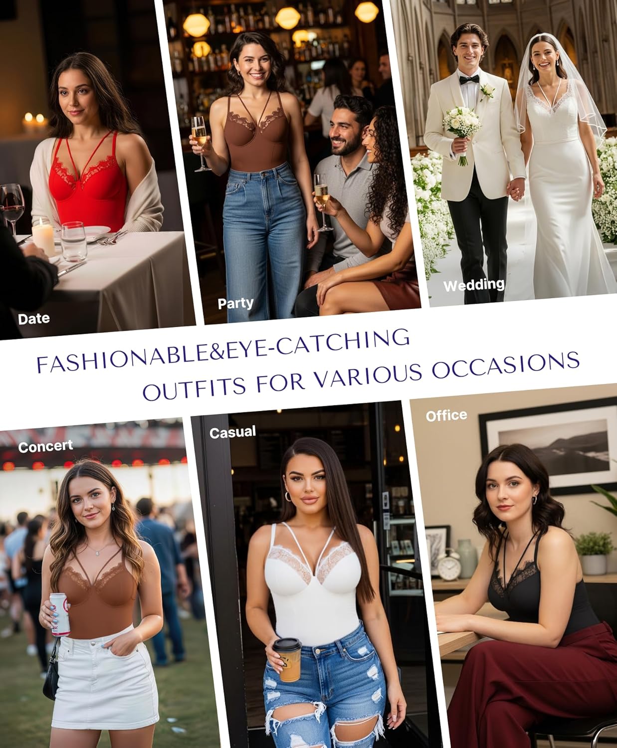 SHAPELLX Women's Shapewear Lace Bodysuit Tummy Control Body Suits Waist Sculpting V Neck Thong Corset Tops - Image 2