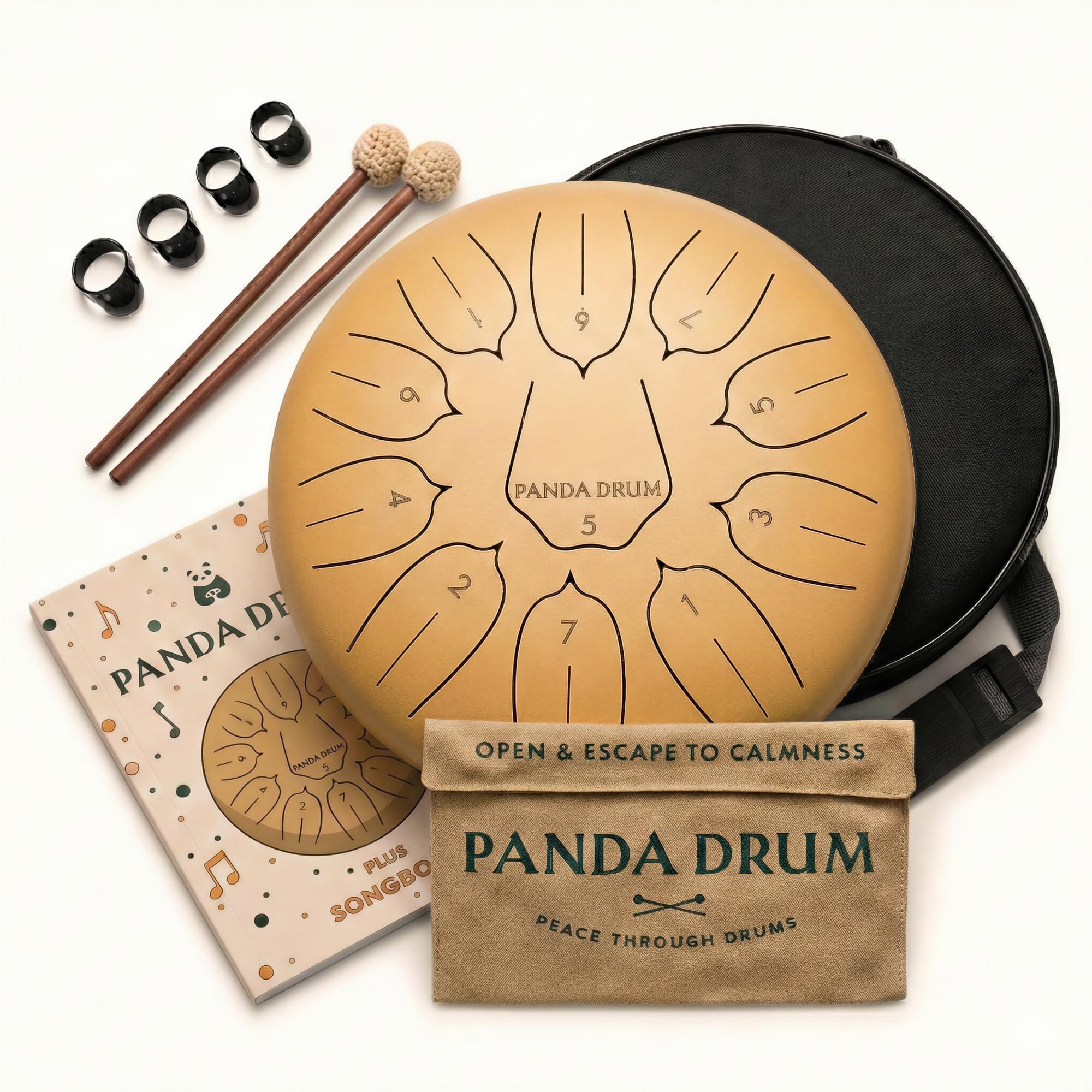 Panda Drum Plus (Sandstone) | Steel Tongue Drum | 11 Inch | Calming Handpan | with Music…