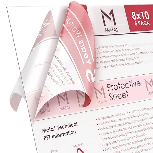 Mata1 Lámina de plexiglás PET, flexible y fina, (8 x 10 x 0.03 pulgadas, transparente, paquete de 5), plexiglás transparente de estilo acrílico con