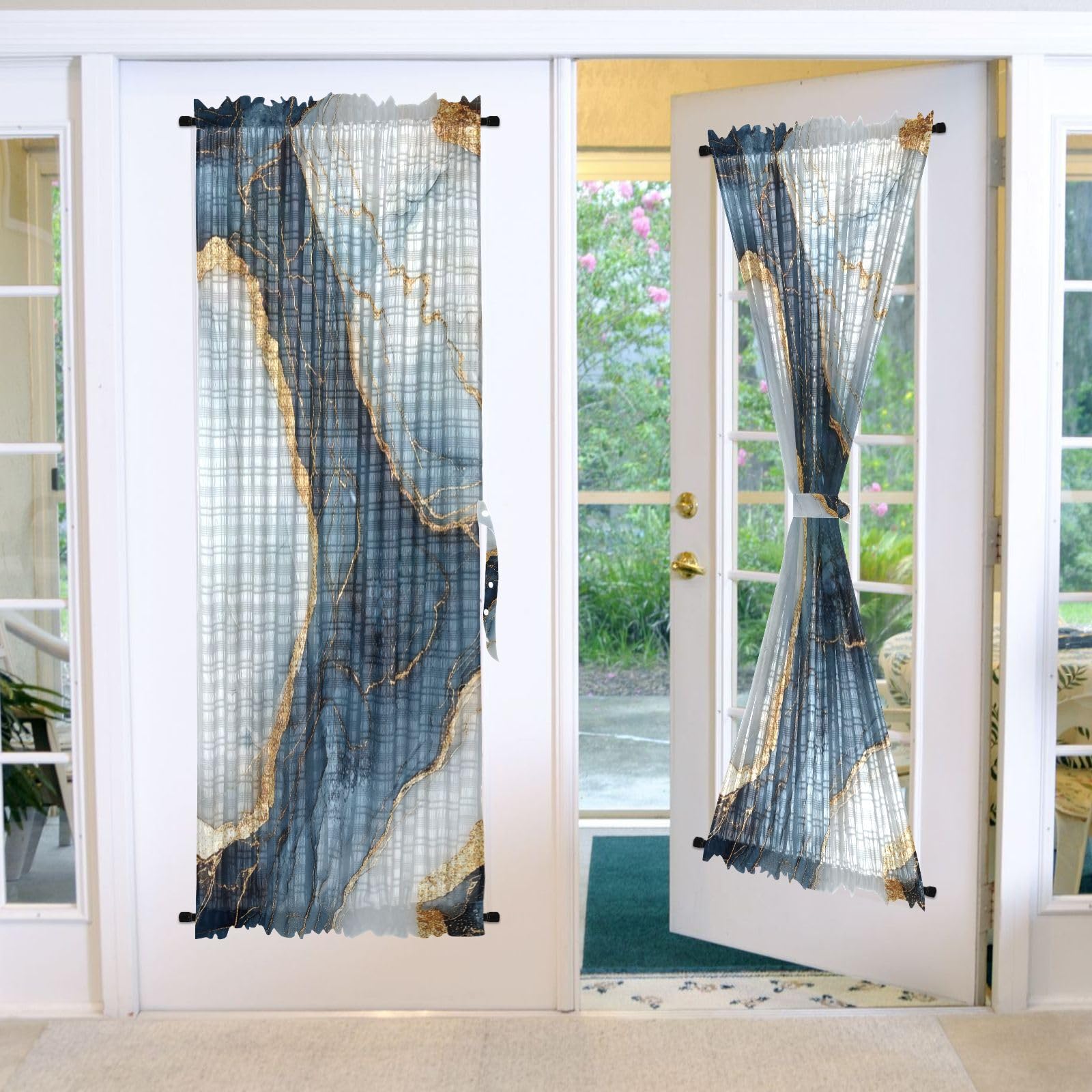 Rideaux petite fenêtre marbre blanc bleu marine GuoChe rideau cuisine occultant