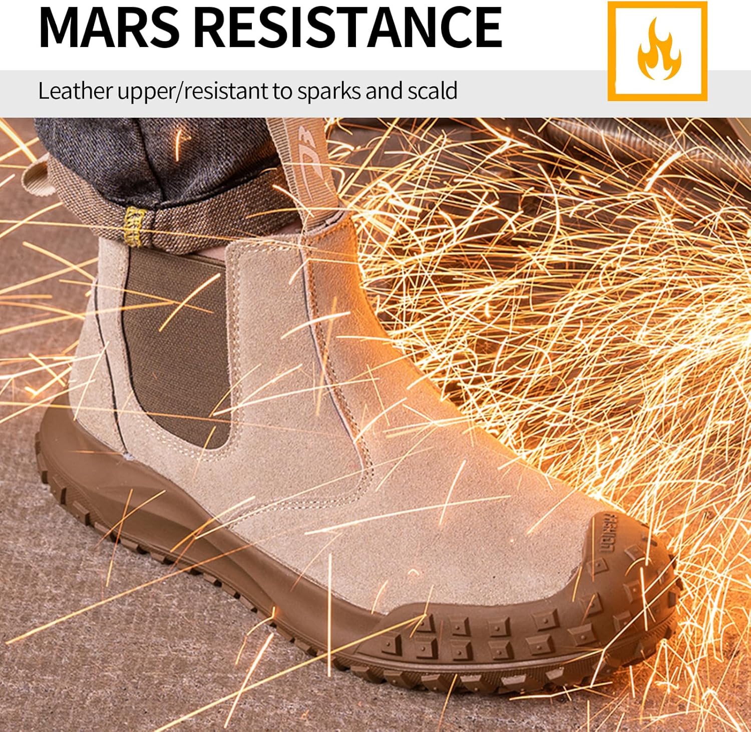 Work Boots for Men,Slip On Welding Boots for Men,Indestructible Steel Toe Boots,Fireproof Safety Steel Toe Work Shoes,Construction Boots for Welder. Khaki - Image 4