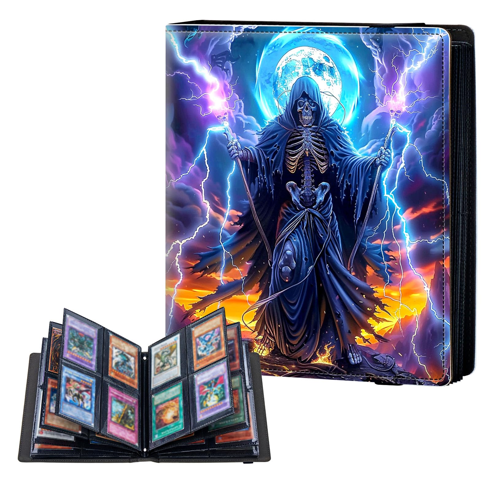 ETLKJVBL 4 Pocket Trading Card Binder, Card Collection Binder for TCG, MTG, Sports Cards, Baseball, Evil Skull Fac Trading Card Book Holder for Collectors, Top Loader Binder — image 1