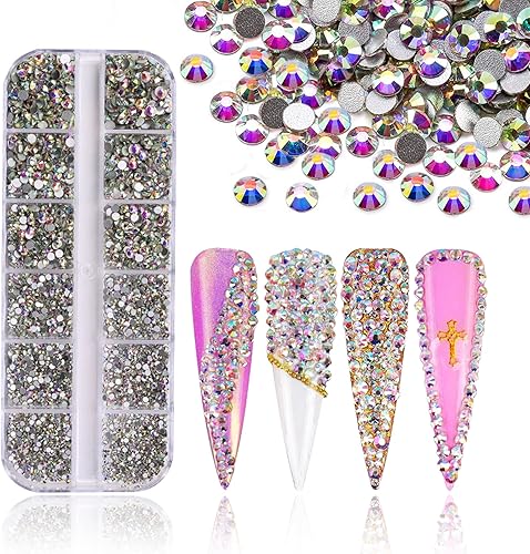 Kit de diamantes de imitación para uñas con espalda plana diamantes de imitación para manualidades gemas de uñas de diamantes de imitación gemas de