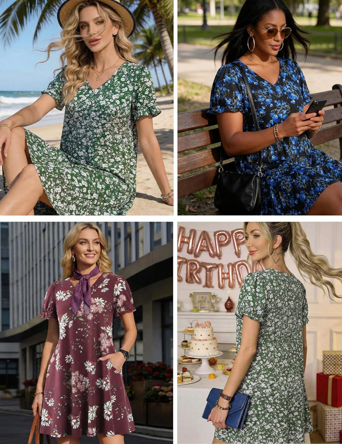 Womens Summer Casual T Shirt Dress Floral Short Sleeve Loose Swing Dresses with Pockets - Image 6