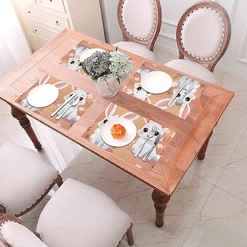 Miniatura 4 de 6 PCS PVC Placemats Set Place Mats Cute White Bunnies Non-Slip Weave Place Mats 12" x 18" Farmhouse Table Mat Set for Family Dinners Wedding Parties