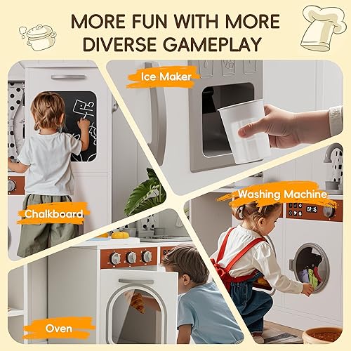 Miniatura 3 de Cocina de madera con rotación de 180 grados, juego interactivo de esquina para niños con luces y sonidos, juego de cocina para niños pequeños con