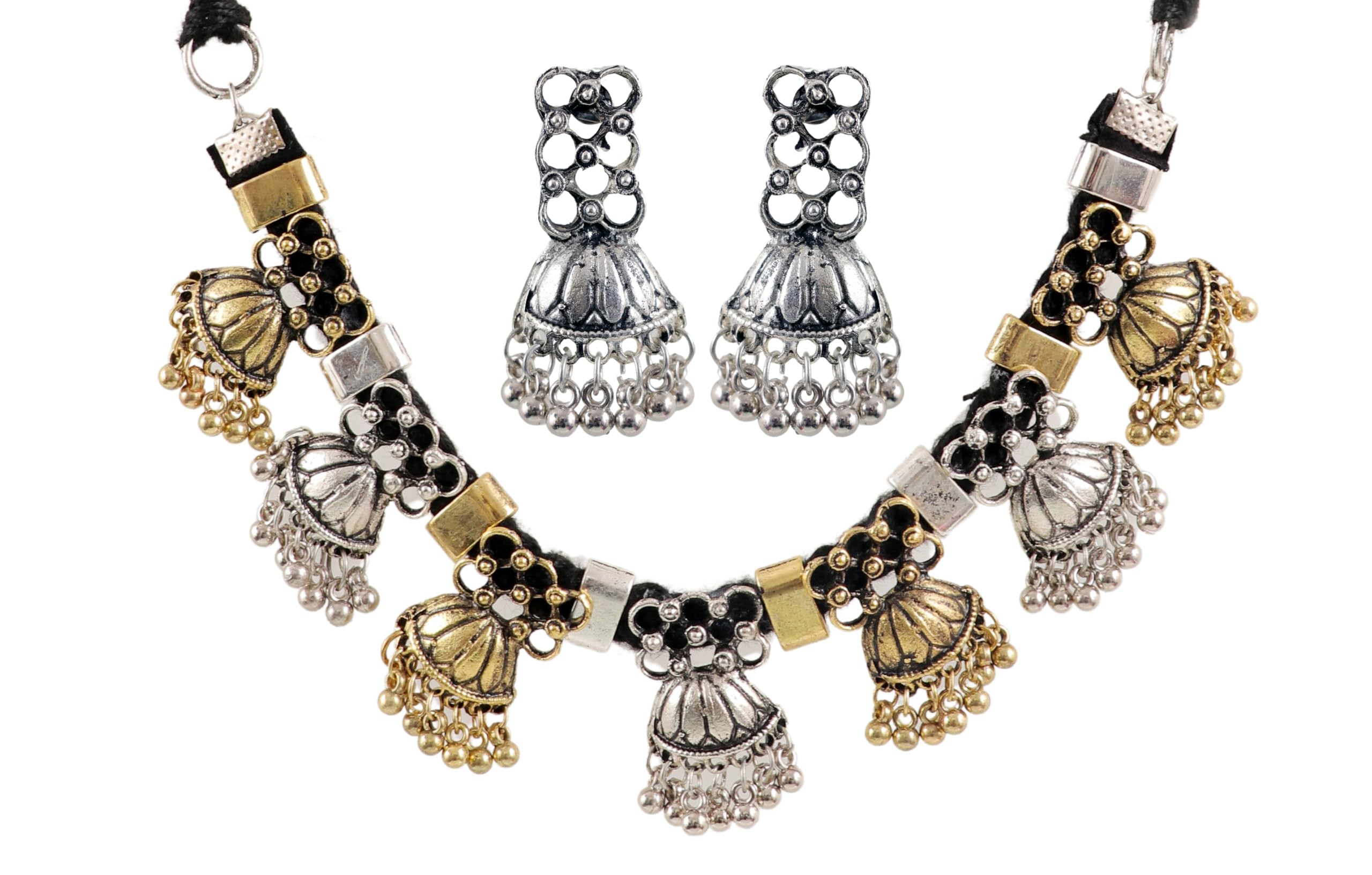 Siddhatva Traditional Afghani Tassel Silver Oxidised Ethnic Fashion Choker Thread Necklace Jewelry Women (DUAL TONE) (B0D1MSS3WB) Amazon Price History, Amazon Price Tracker