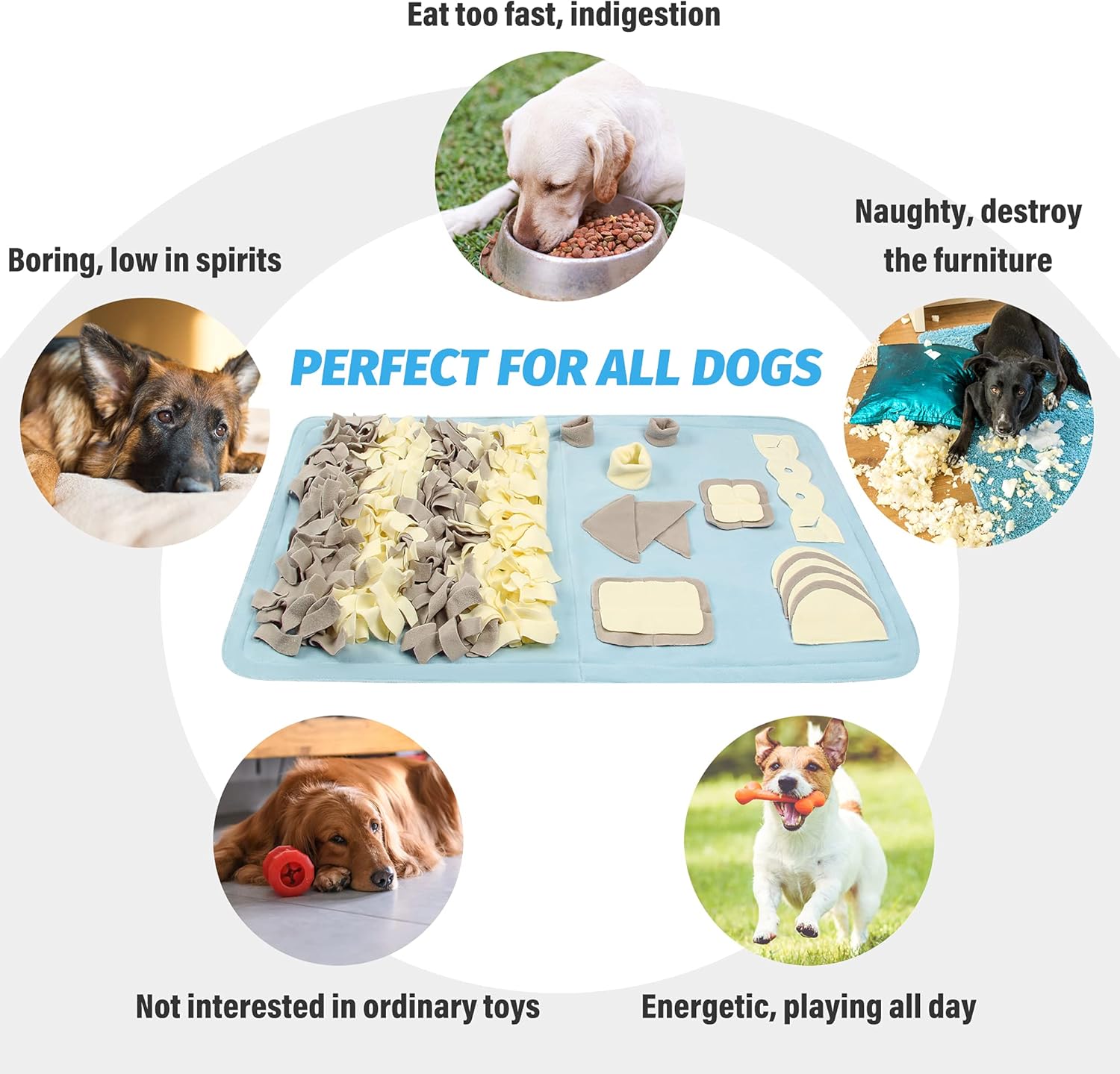 Snuffle Mat for Dogs - Nosework, Training & Activity Mat (23.6" x 39.4") - Easy to Fill & Machine Washable, Stress Release - M & Blue