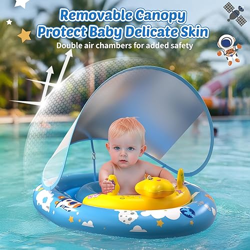 Miniatura 3 de Flotador de piscina para bebés con toldo UPF50+, flotadores inflables para piscina para niños, flotador de natación infantil con consola de juegos