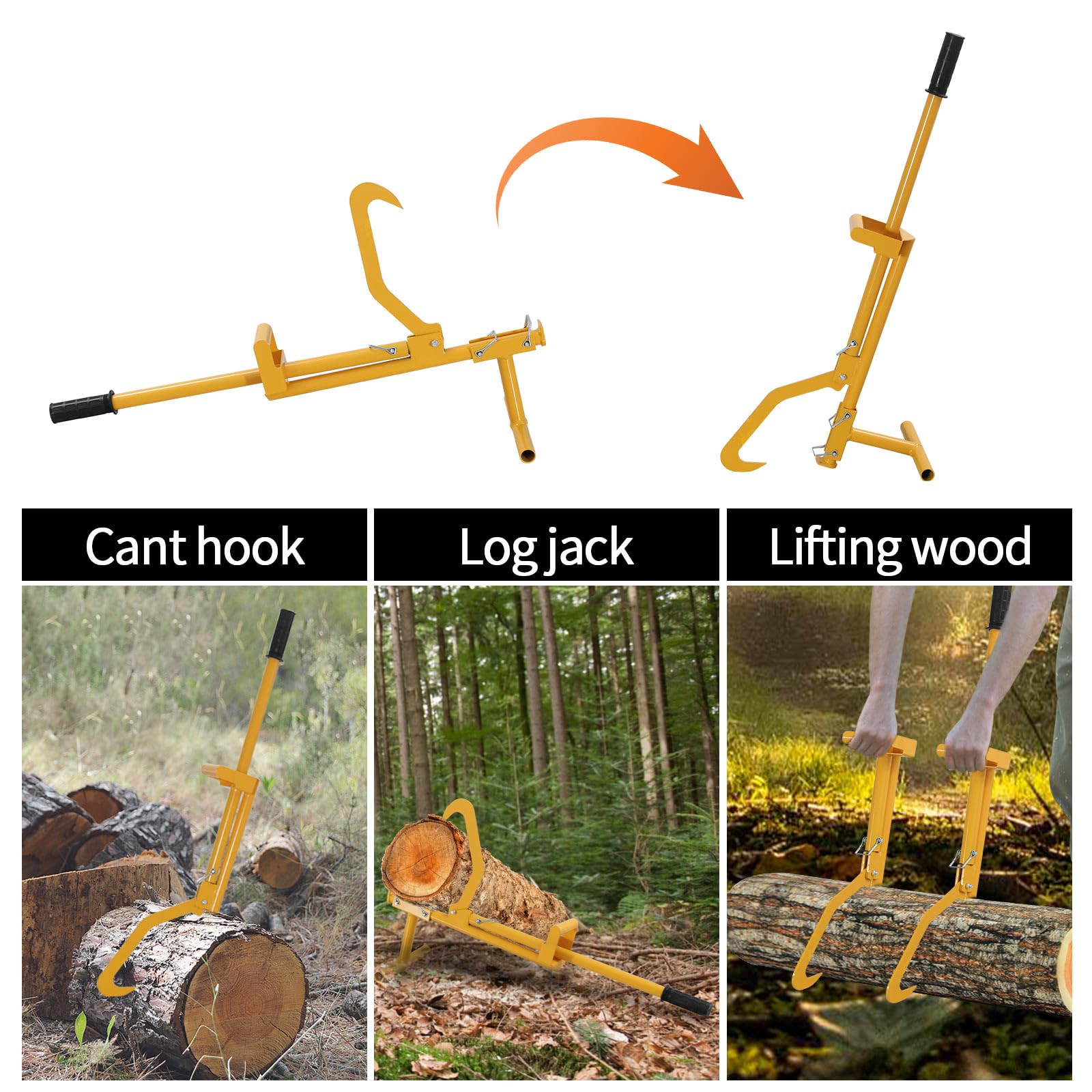 Elevador de troncos 3 en 1, multiherramientas forestales, rodillo de troncos Timberjack ajustable, gancho para troncos, elevador de troncos de acero resistente, herramientas de tala para enrollar y