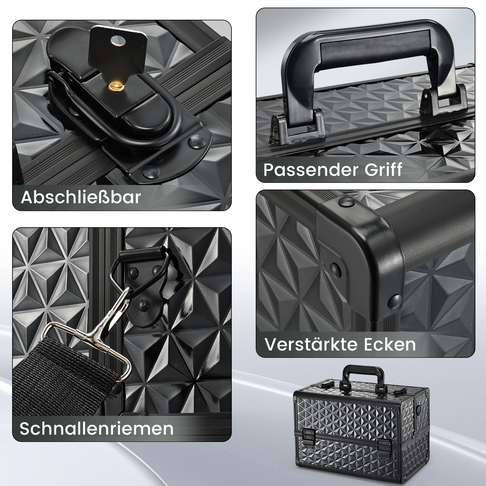 Kosmetikkoffer Schminkkoffer Make up Organizer Friseur Koffer Multikoffer Großer Friseurkoffer Leer Make up Koffer Abschließbare Beauty Case Nagelkoffer, Stilvolles Schwarz