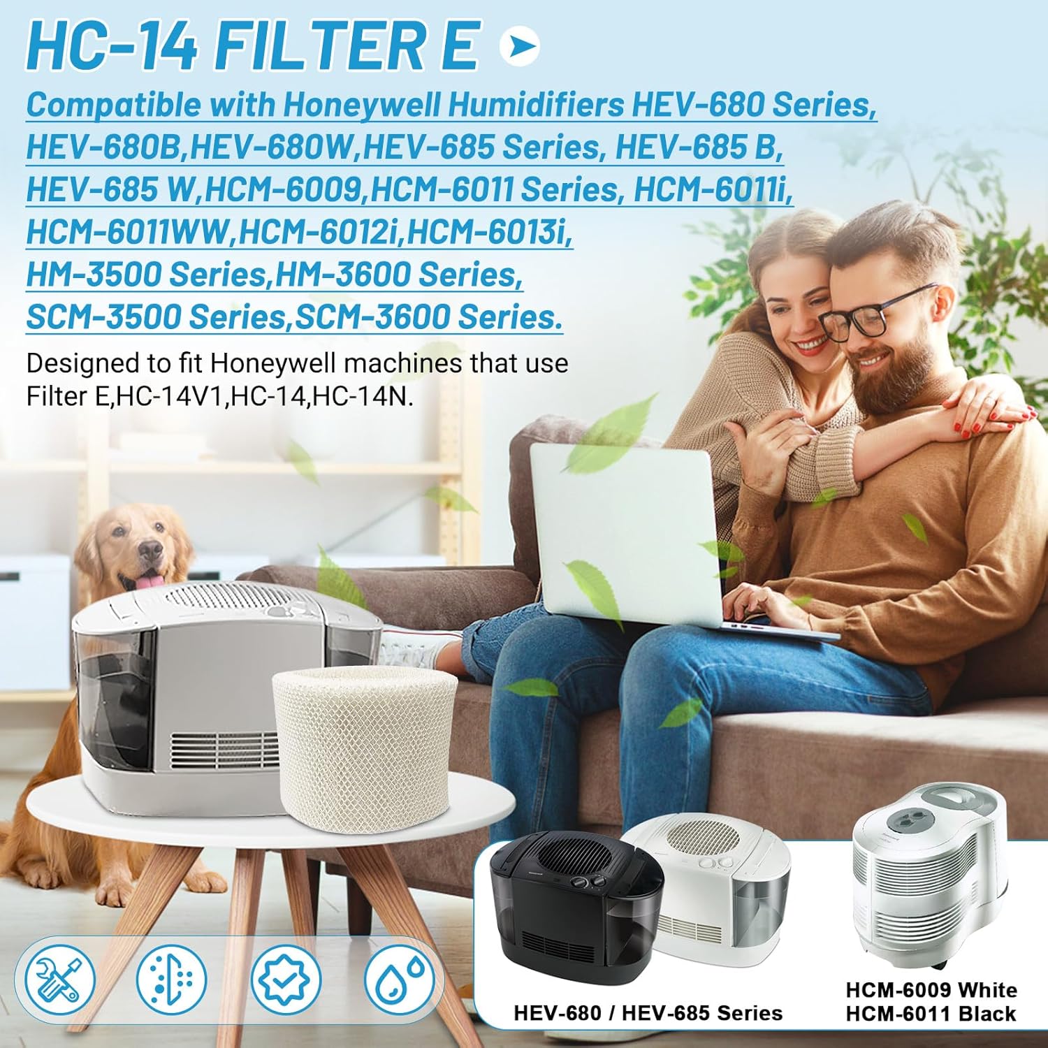 Lemige 3 Pack HC14 Filter E Replacement for Honeywell humidifier HC-14 Series HC-14V1 HC-14 HC-14N, Models HCM-6009 HCM-6011 HEV680 HEV685 Series