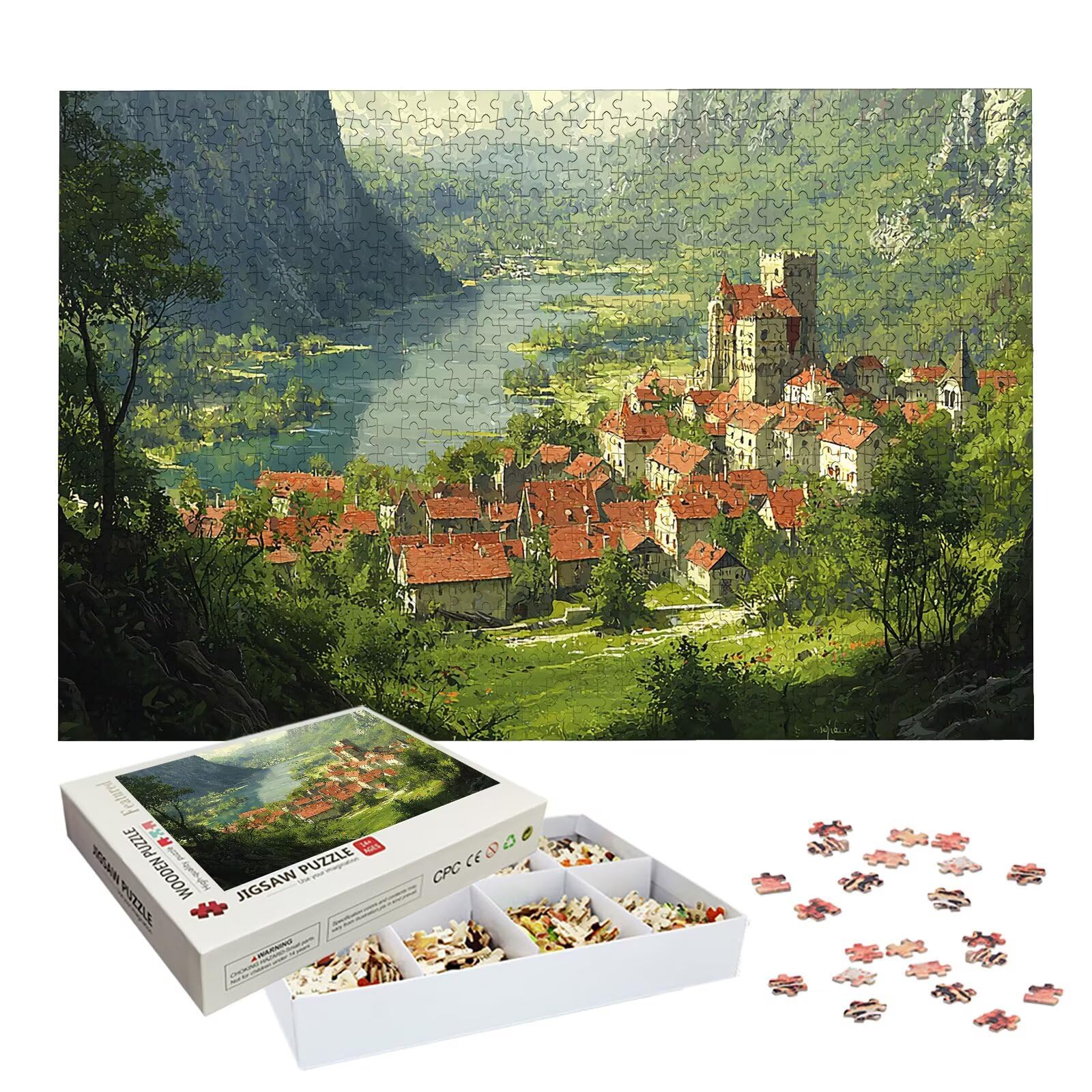 Puzzle 3000 elementów dla dorosłych, puzzle krajobrazowe dla dorosłych i dzieci, duże drewniane puzzle z pudełkiem, gra koncentracyjna dla dorosłych, 3000 elementów puzzli miasto do dekoracji ścian