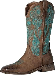 J's.o.l.e Women's Floral Embroidered Cowboy Boots Square Toe Fashion Western Cowgirl Boots
