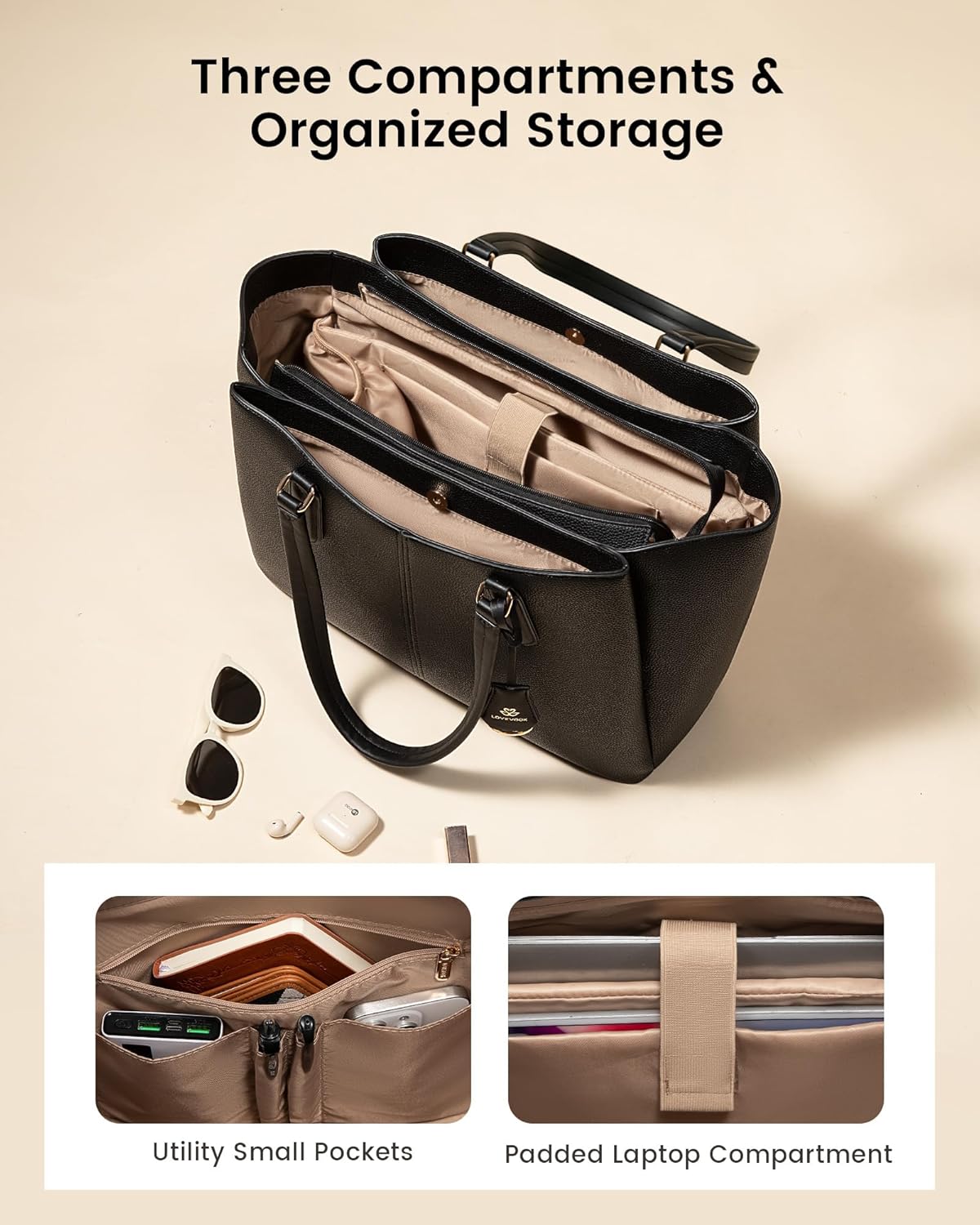 LOVEVOOK Laptop Tote Bag for Women 15.6 In Work Bags with Triple Compartments Large Faux Leather Computer Office Briefcase - Image 4