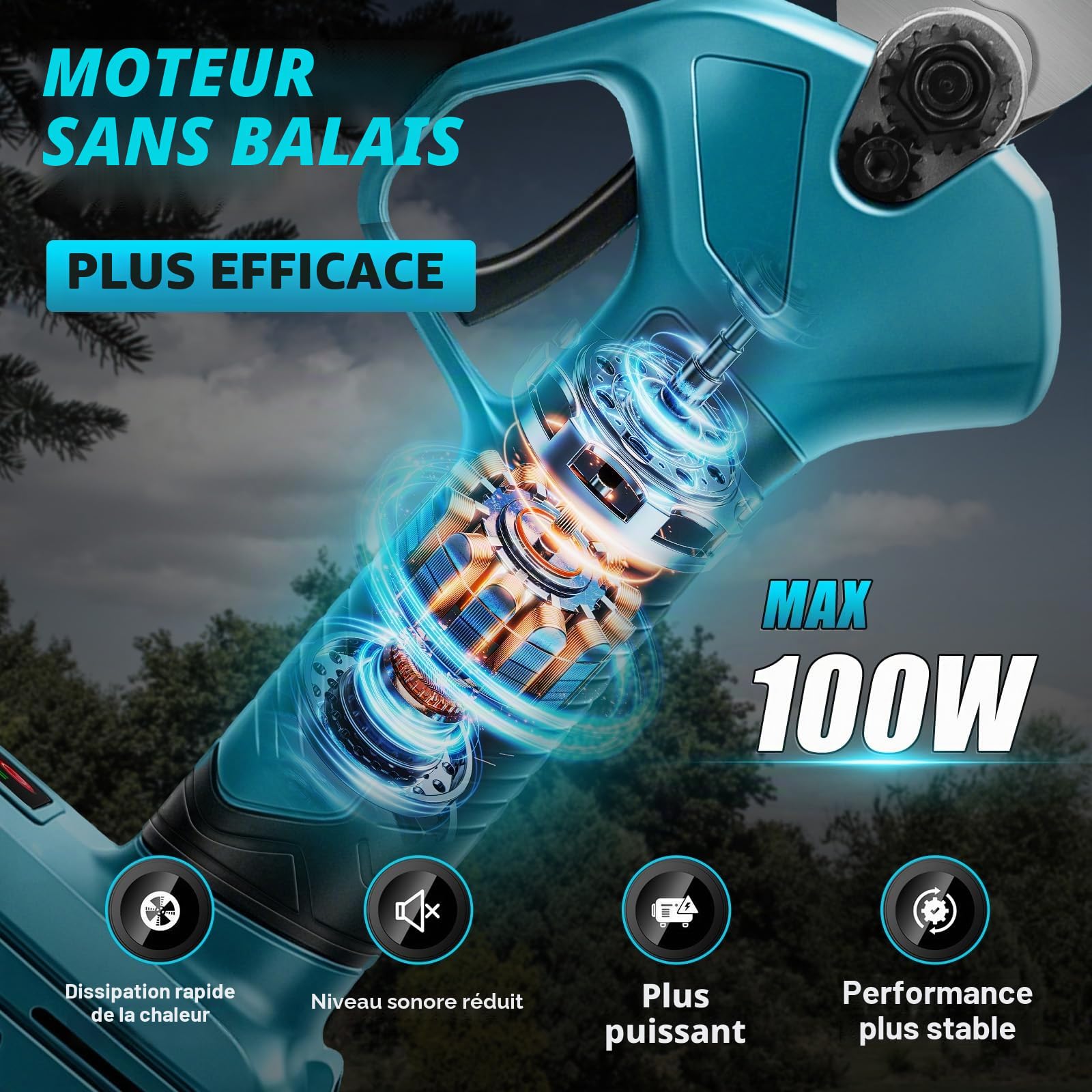 Sécateur sans fil pour batterie Makita 18 V (sans batterie), moteur sans balais, ouverture max 45 mm, scie à branches électrique avec écran LCD, pour branches d'arbres, fleurs