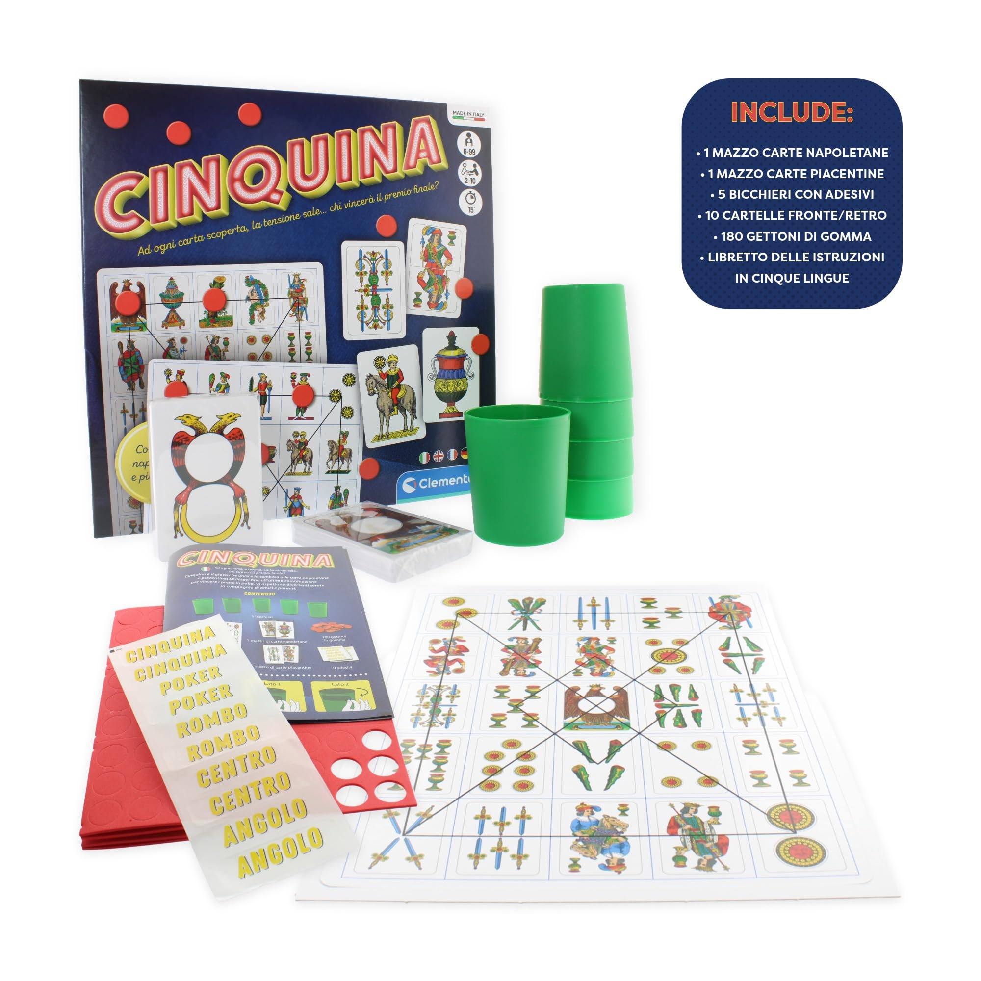 Clementoni CINQUINA, Board Game with Neapolitan and Piacento Cards Included, 2-10 Players, Age 6-99 Years - Image 4