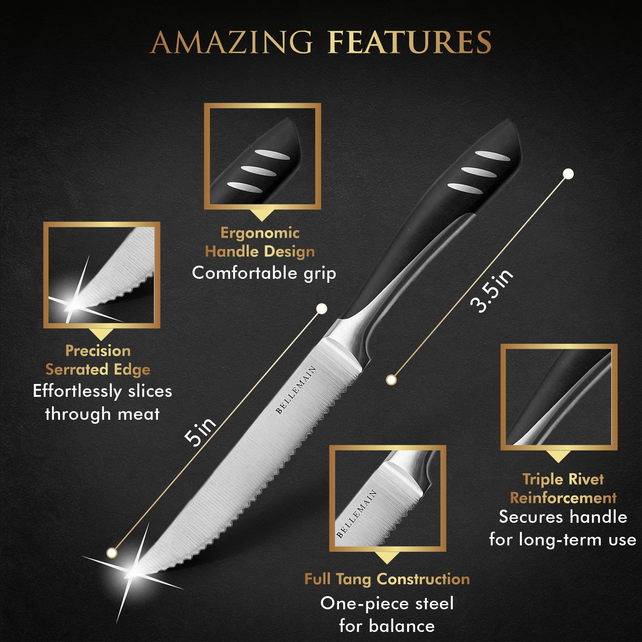 Bellemain Steak Knife Set of 8, Serrated Stainless Steel, Dishwasher Safe — Amazon image 2
