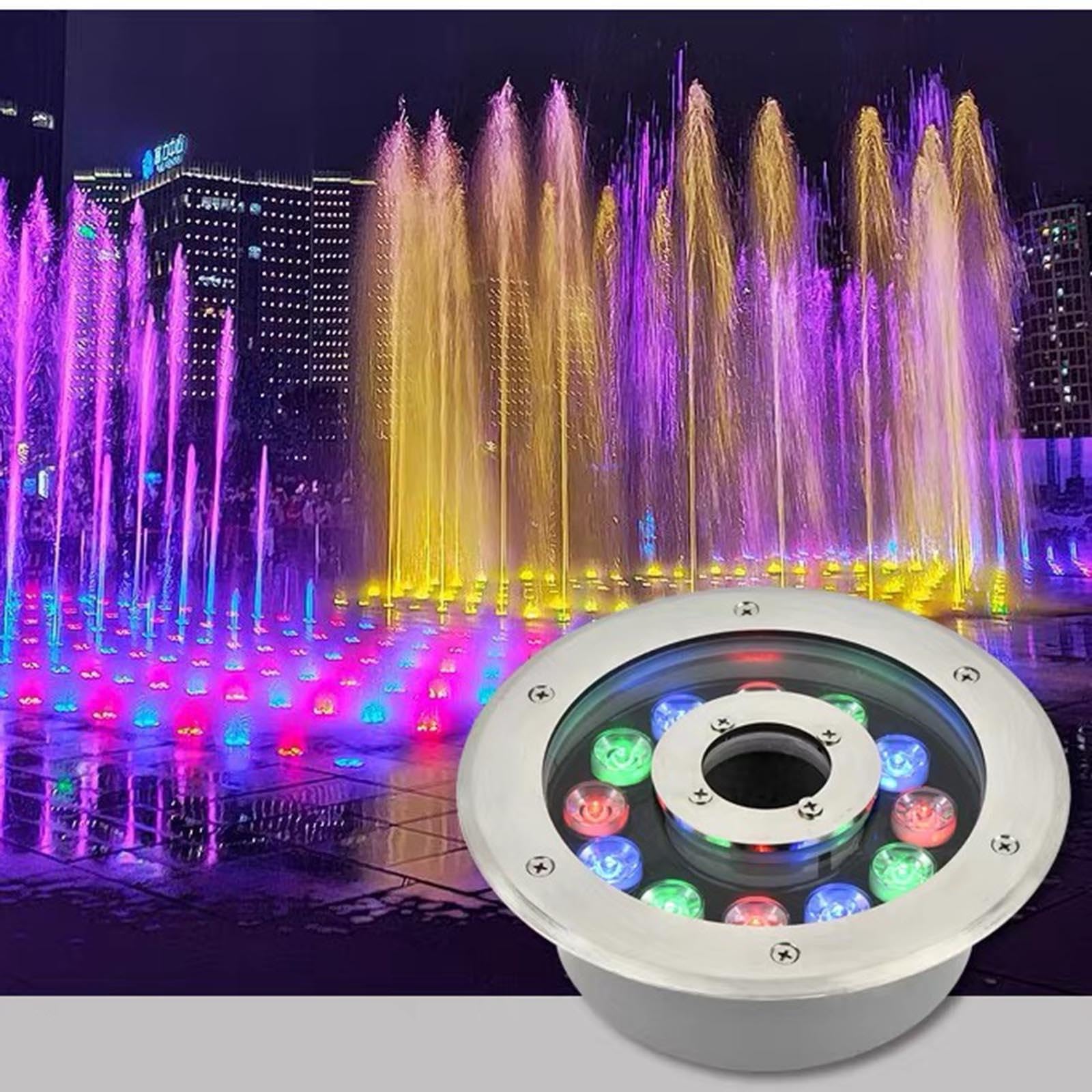 Luz LED En Forma De Anillo Para Fuentes: Foco Sumergible RGB Con Cambio De Color Para Estanques, Foco Paisajístico De 12/24 V Con Orificio Central, Foco Empotrable Impermeable IP68(12w(AC24V))