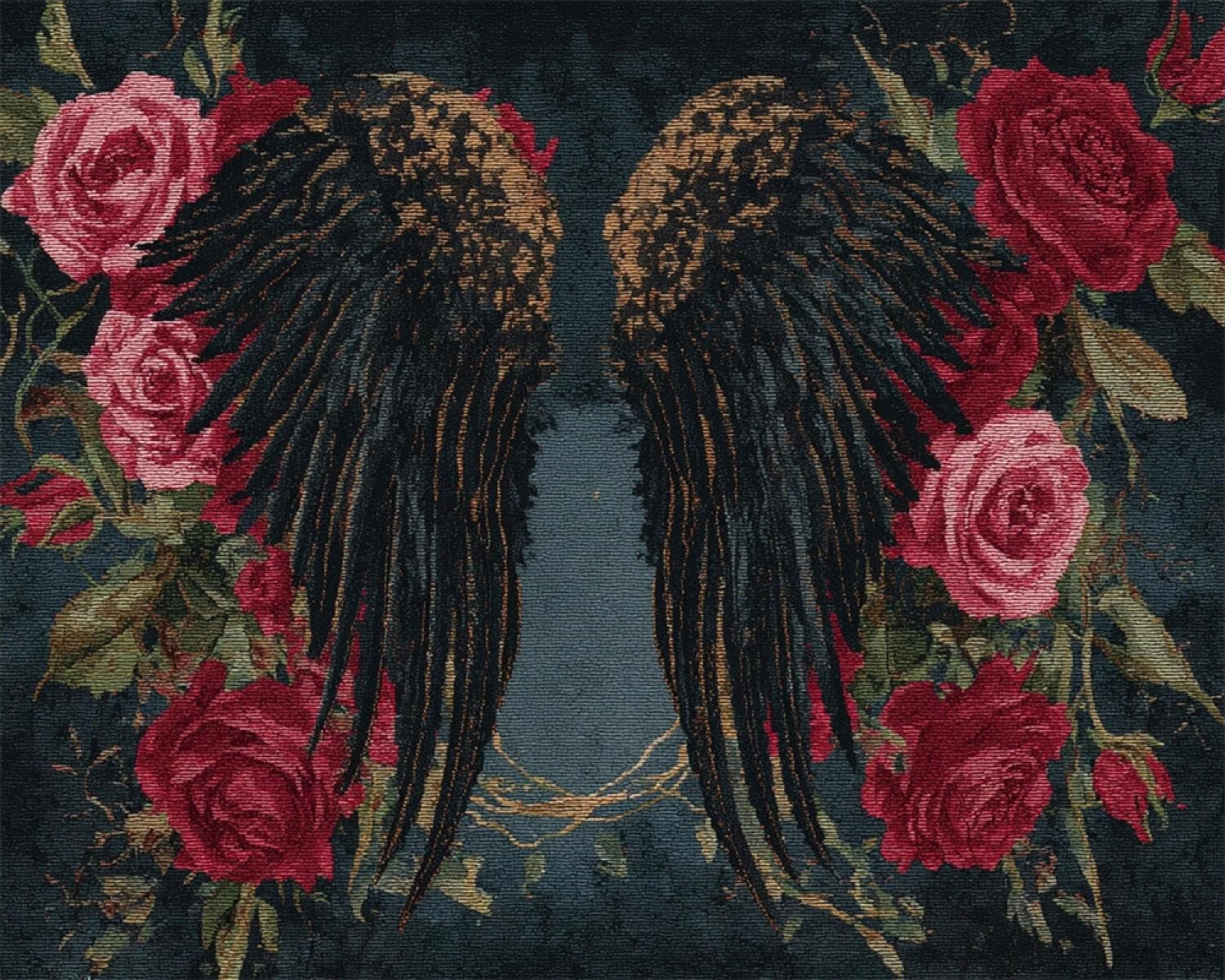 AMBATTERY Tapis Point Noué à Faire Ailes et Roses 90x120cm