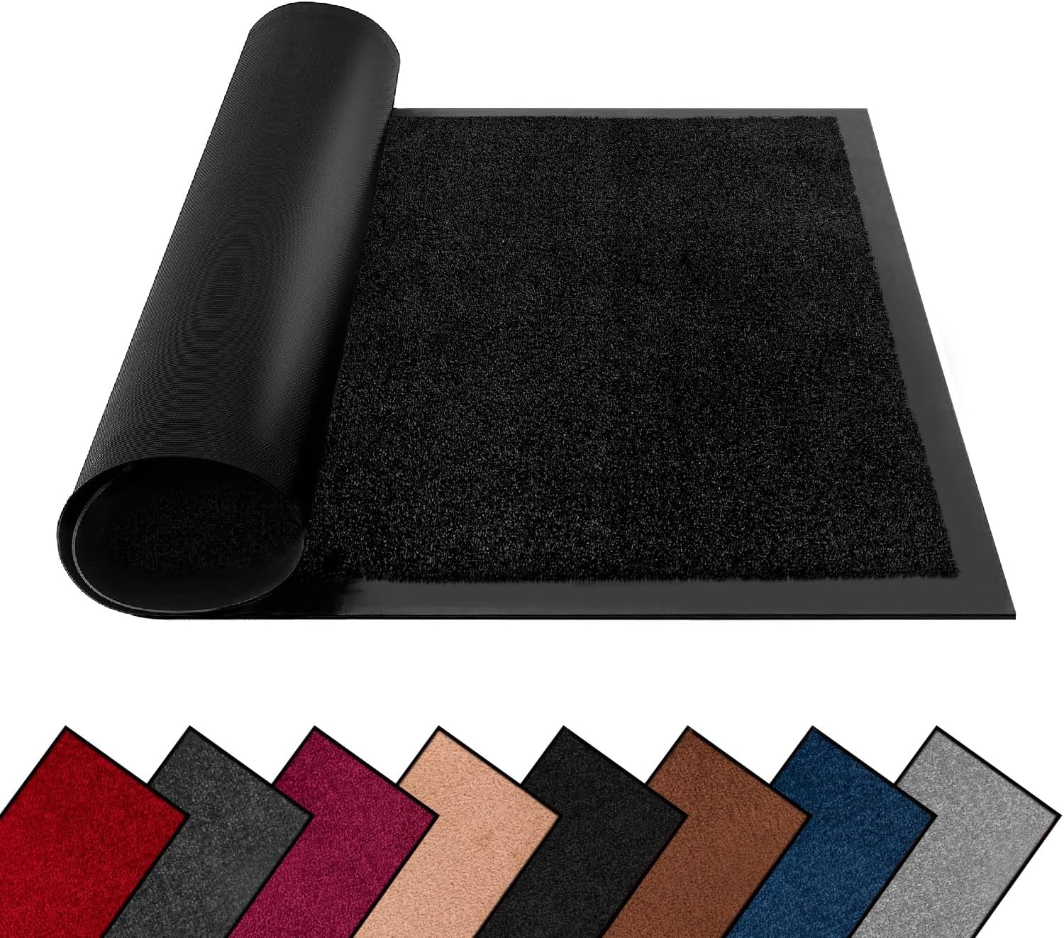 Washable Dirt Trapper Door Mats Indoor & Outdoor, Heavy Duty Non Slip Doormats, Rubber Backed Floor Mat, Super Absorbent Front Door Mat, Entrance Rug (Black-Plain, 60cm x 120cm)