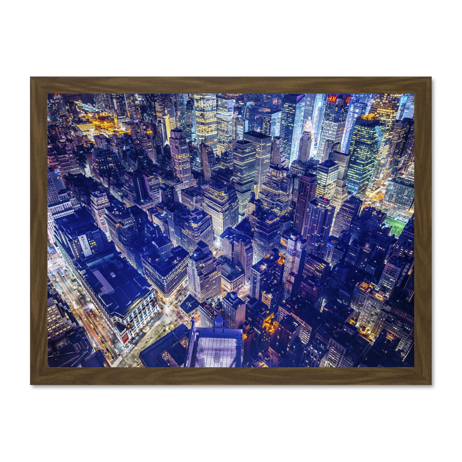 Aerial View York Night Large Framed Art Print Poster Wall Decor 18x24 inch