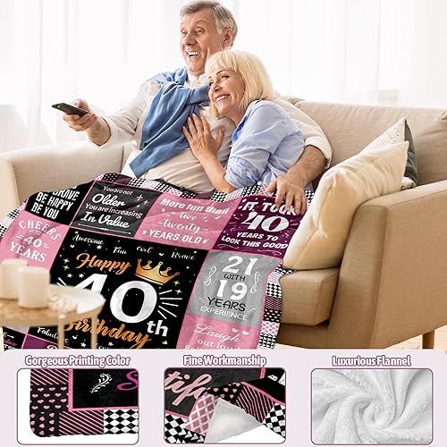 Miniatura 6 de Regalos de cumpleaños número 40 para mujeres, manta de forro polar única de feliz cumpleaños de 50 x 60 pulgadas, regalos divertidos de decoraciones