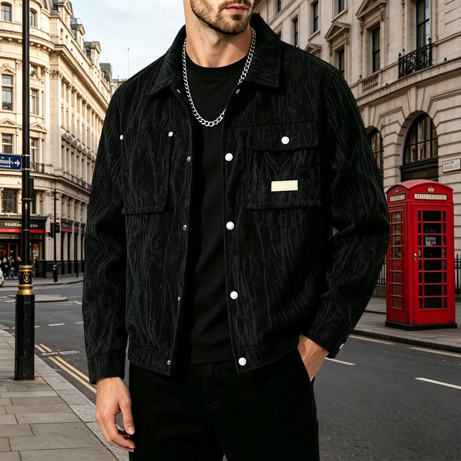 Generisch Motorrad Jacke Herren Mit Protektoren Herren-Jacke Muster, Reverskragen und Knopfleiste, lässiger Modemantel