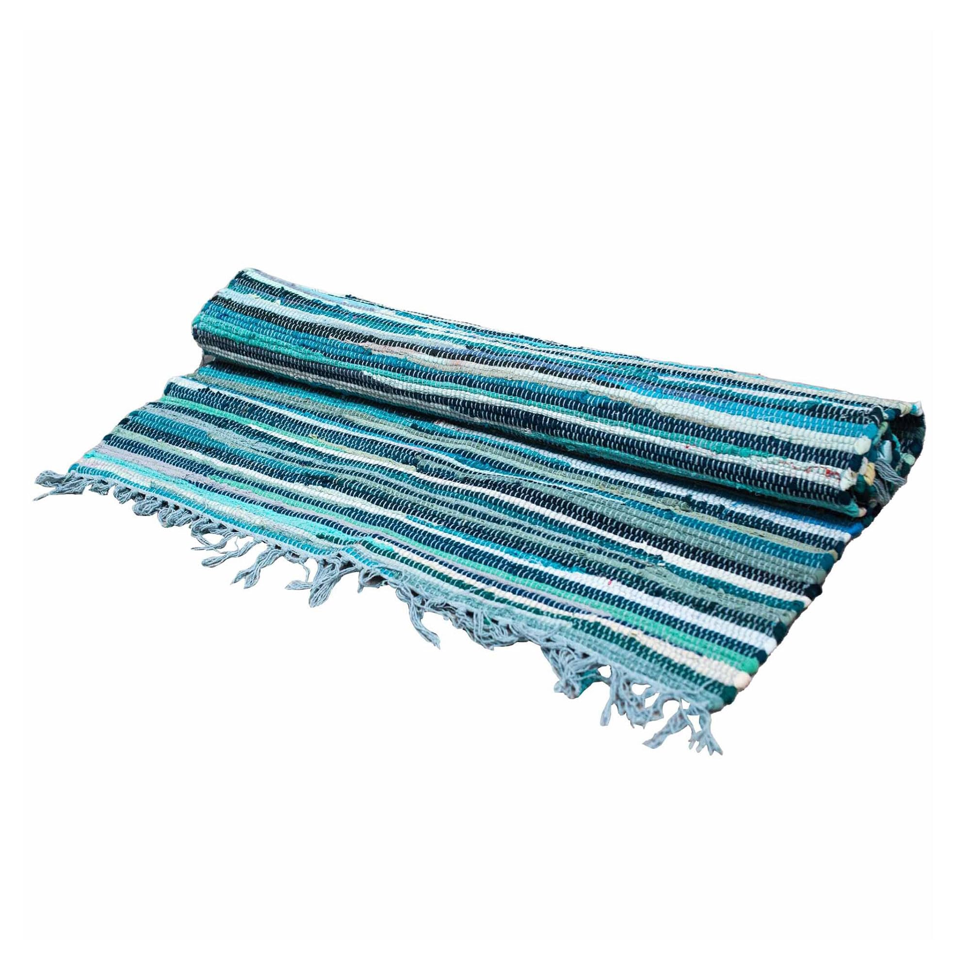 Large Rag Rug 150x90cm premium quality Aqua Blues Indian Rag Rugs