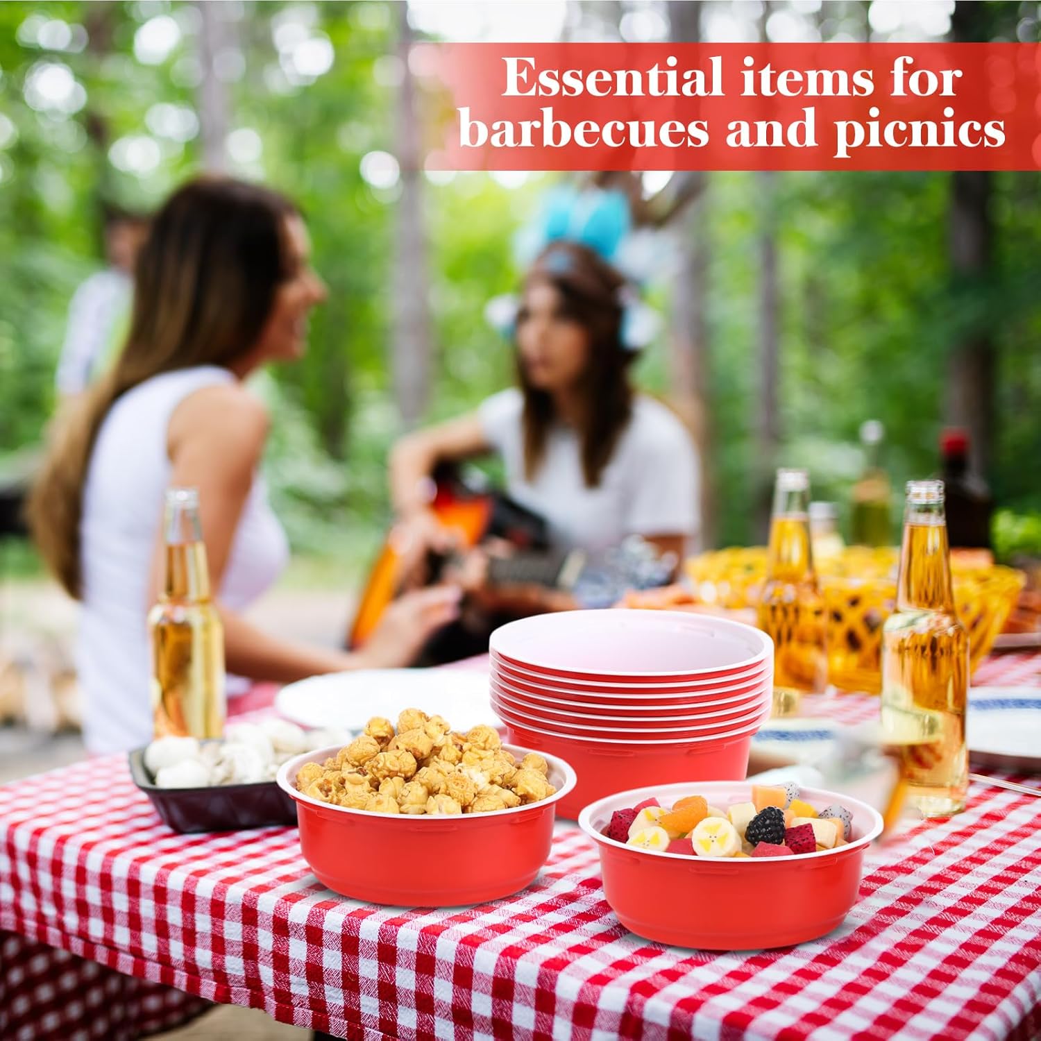 100 Pack 32 oz Red Plastic Disposable Party Bowls for Hot Soup Stackable Large Plastic Serving Bowls for Salad Dessert Fruit, Suitable for Daily Serving, Weddings, Super Parties, Gatherings