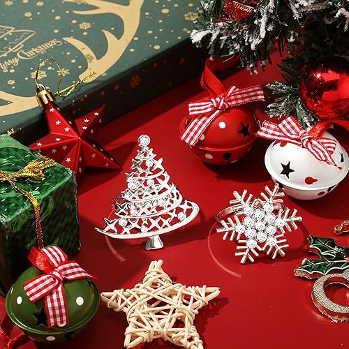Miniatura 2 de Servilletero de copo de nieve para árbol de Navidad, servilletero, hebilla de anillo de metal con diamantes de imitación de Navidad, para mesa de