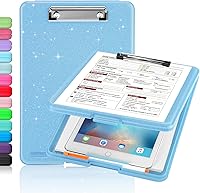 Vista 24 de Sooez - Portapapeles con almacenamiento, de plástico con clip de perfil bajo, resistente, plegable, cubierta impermeable para portapapeles