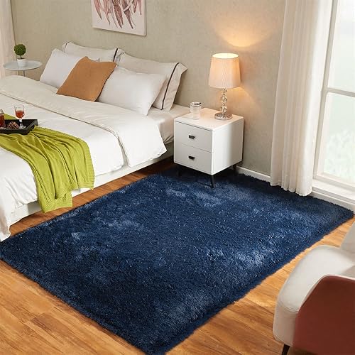 Miniatura 2 de YQQRIGRO Alfombras de 5 x 7 pies para dormitorio, color azul marino, muy suaves, peludas, esponjosas, modernas, de felpa, antideslizantes, para sala