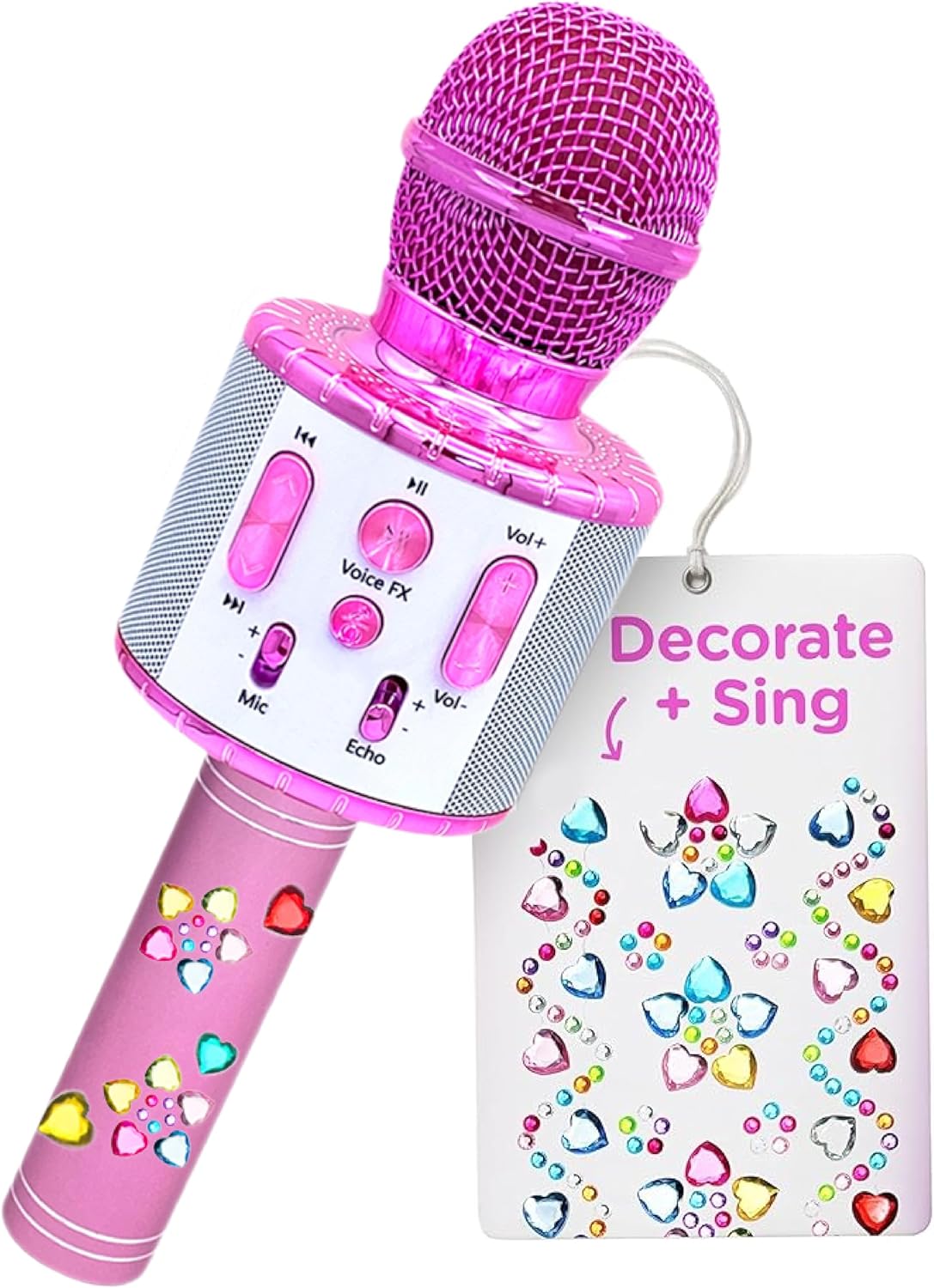 Move2Play, Kids Karaoke Microphone | Includes Stickers & Bluetooth | Kids Birthday Gift | Toy for All Ages 2, 3, 4, 5, 6+ Year Old Girls, Boys & Toddlers (White/Pink)