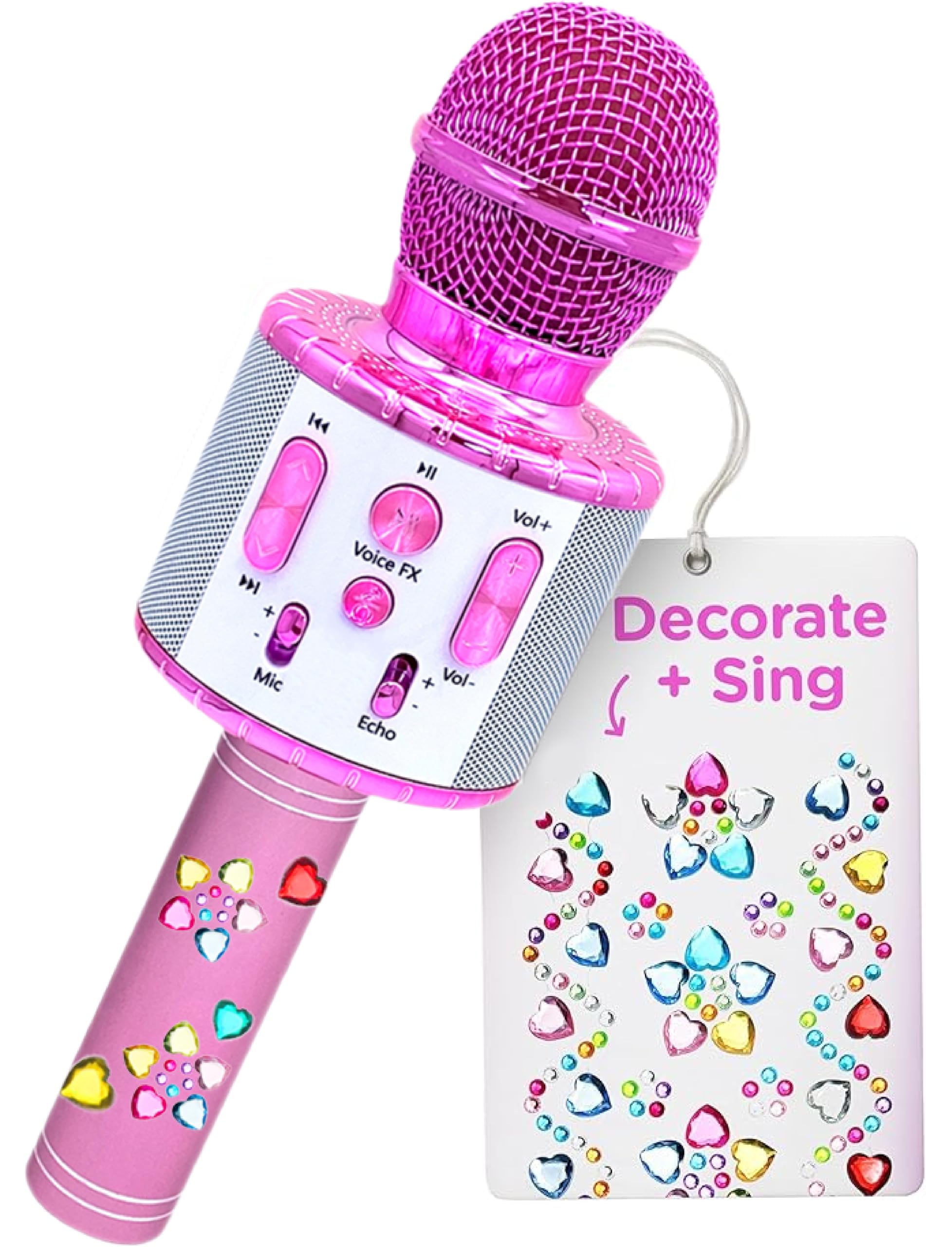 Kids Karaoke Microphone | Includes Stickers & Bluetooth | Kids Birthday Gift | Toy for All Ages 2, 3, 4, 5, 6+ Year Old Girls, Boys & Toddlers (White/Pink)