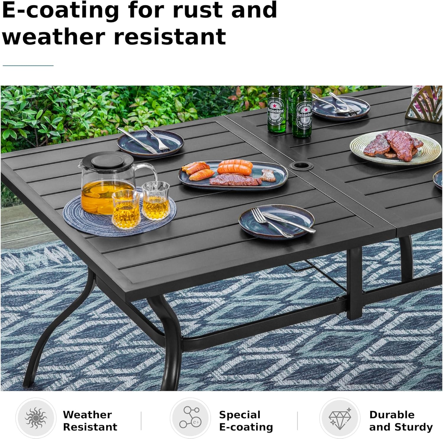 MFSTUDIO Patio Table and Chairs Set of 6, Patio Dining Sets for 6 Persons, Outdoor Dining Set with Umbrella Hole,Patio Furniture Set for Deck Backyard Garden