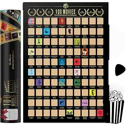 100 Movies Scratch Off Poster, Easy Off Gold Foil,100 Best Movies, Movie Bucket List Poster Includes Scratching Tool
