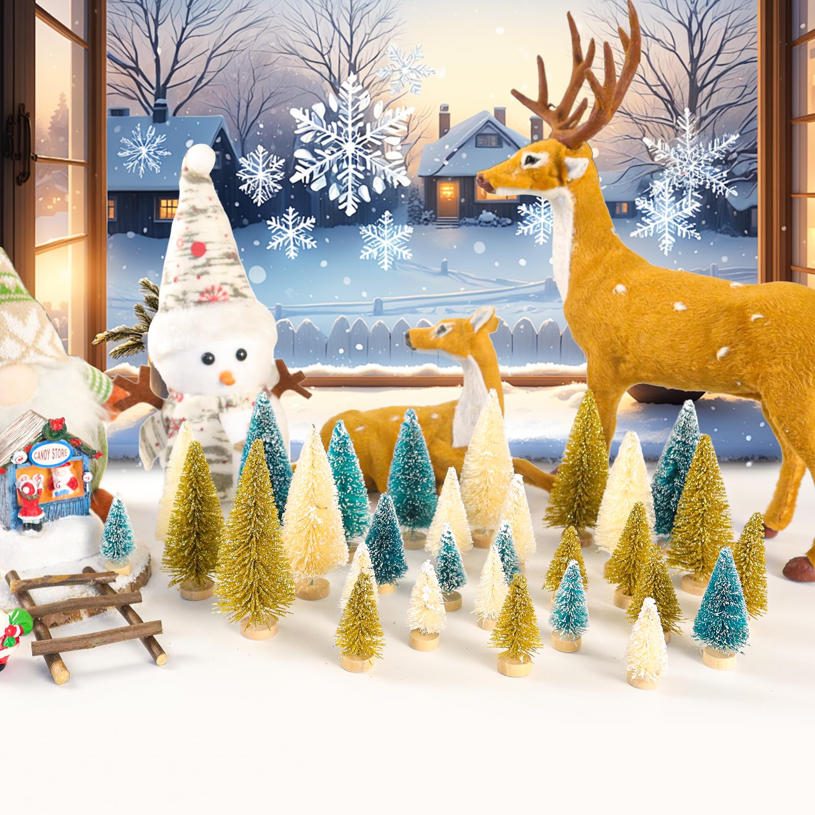 Loyudeqiu Gold/Blue/Beige 30Pcs Desktop Miniature Pine Tree Tabletop Christmas Tree Small Pine Tree Decor Christmas Tree Toppers ()