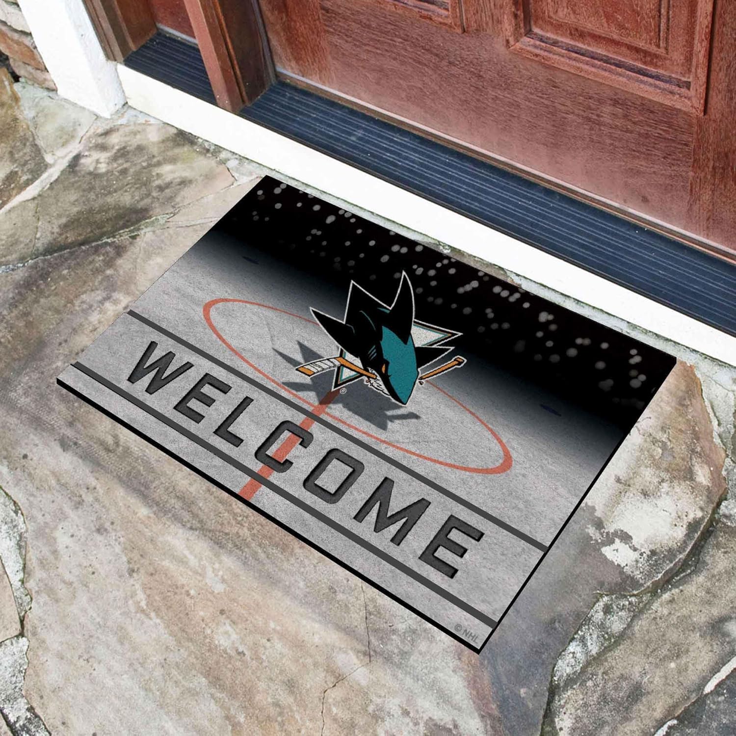FANMATS 21285 San Jose Sharks Crumb Rubber Outdoor Door Mat - 18in. x 30in.