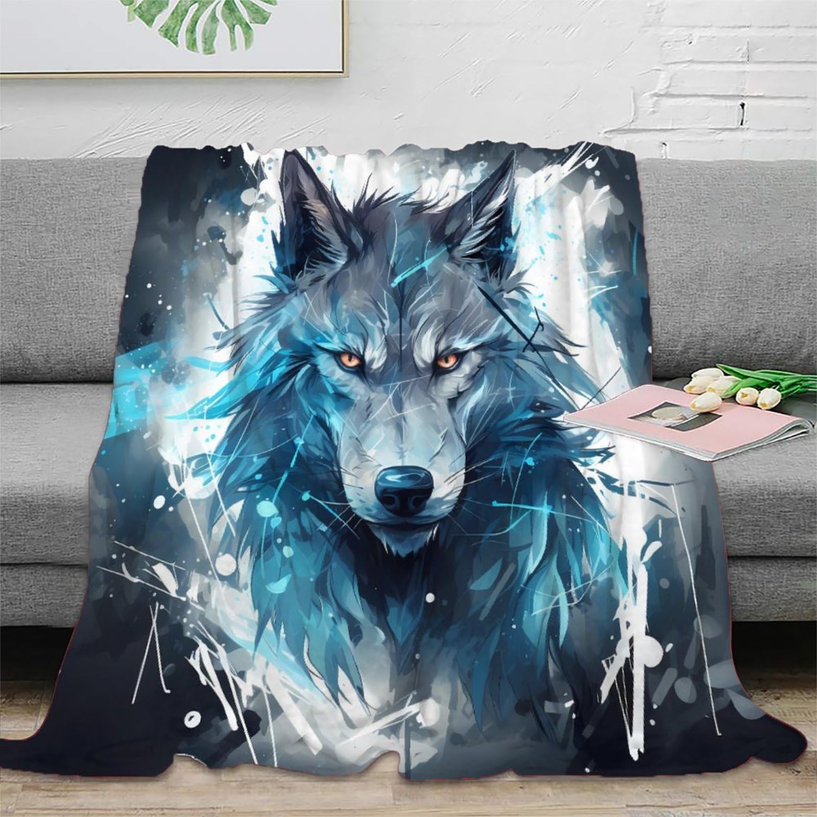 Couverture loup 3D microfibre plaid fantastique chaud jeté de lit imprimé 150x200cm