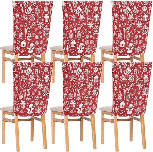 Christmas Icons Snowflakes Red Decorative Dining Chair Slipcovers for Festivals (Easter, Graduation, etc.) Removable Dining Table Chair Covers