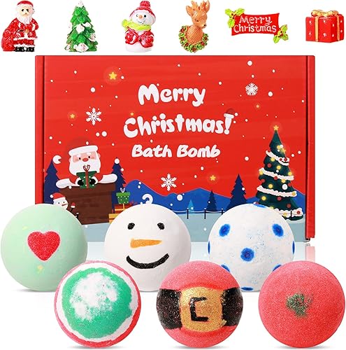 Miniatura 8 de Juego de 6 bombas de baño de Navidad con 6 juguetes sorpresa en el interior de bombas de baño de burbujas de Navidad, coloridas bolas de baño, caja