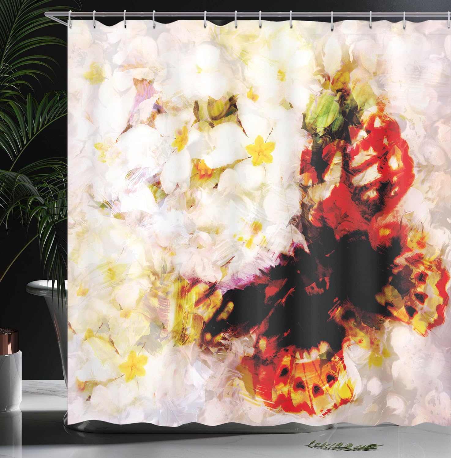 Ambesonne Paisley Shower Curtain, Fresh Flower Garden with Orchids Roses Jasmines and Butterflies in Abstract Design, Cloth Fabric Bathroom Decor Set with Hooks, 69" W x 70" L, Multicolor