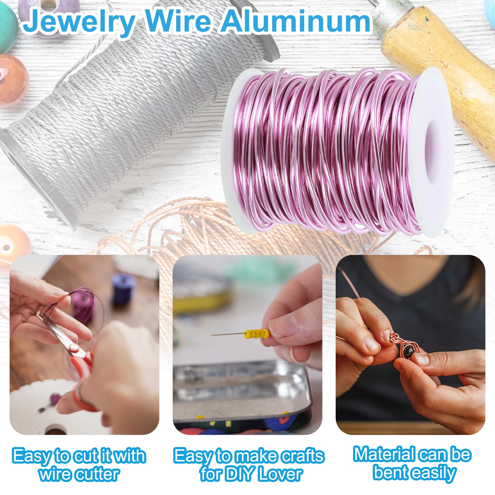 PATIKIL 12 Gauge 2mm Aluminum Craft Wire, 65.6 Ft Metal Wire Armature Bendable Wire for Jewelry Making Metal Wrap DIY Light Pink - Image 3