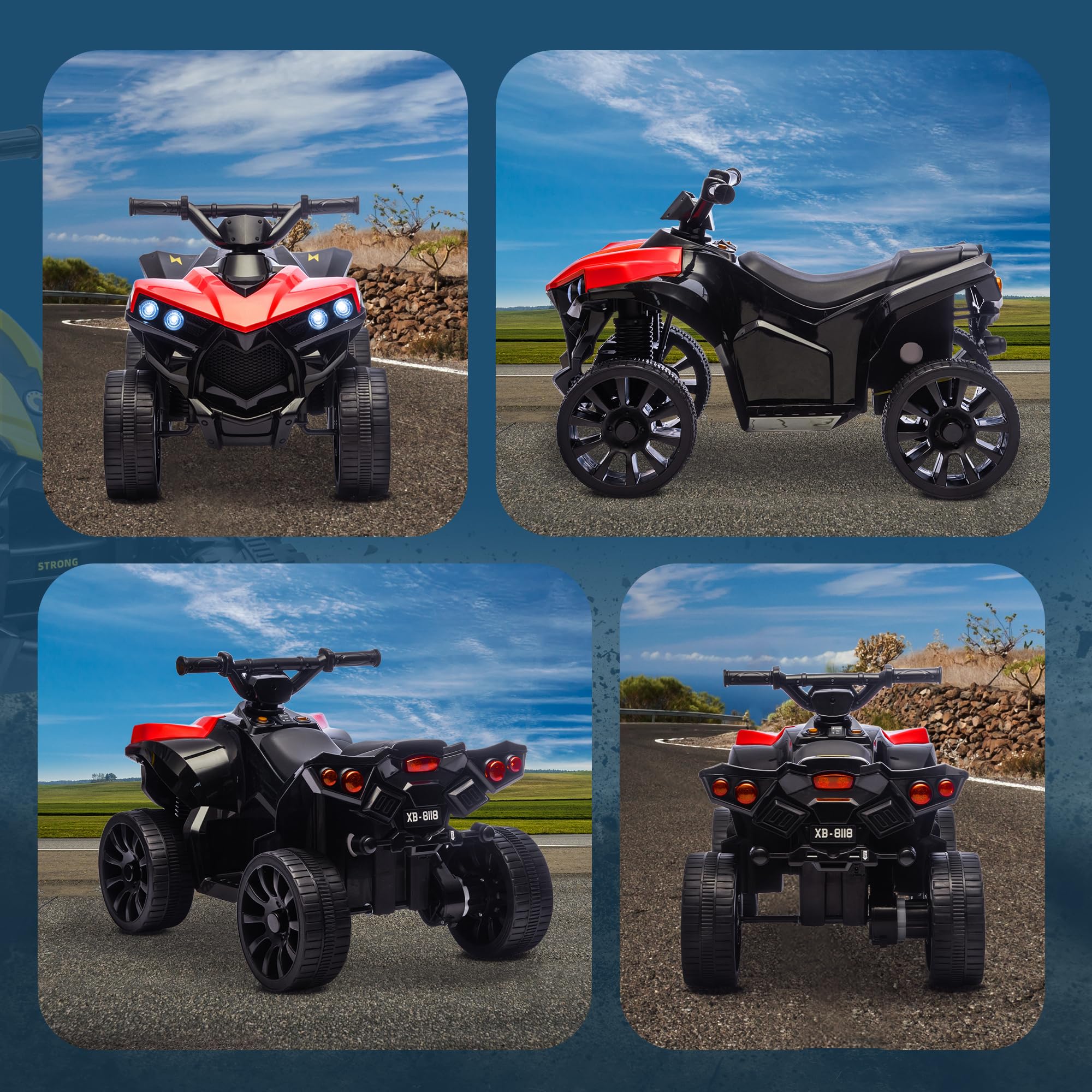 AIYAPLAY Quad Électrique Enfant 6V, Voiture Électrique Enfants ATV, Musique et Phares LED, Vitesse 1,5-3 km/h, 4 Roues, Marche Avant et Arrière, pour Garçons et Filles de 37-72 Mois, Rouge
