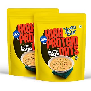 Yogabar 26g High Protein Oats 1kg x 2, Mum's Masala - Breakfast Cereal with Wholegrains, 26% Protein & No Palm Oil - Oats High Protein for Gym- Premium Protein Blend with Whey Protein Powder - with Goodness of Chia, Sunflower & Pumpkin Seeds & Probiotics for Absorption