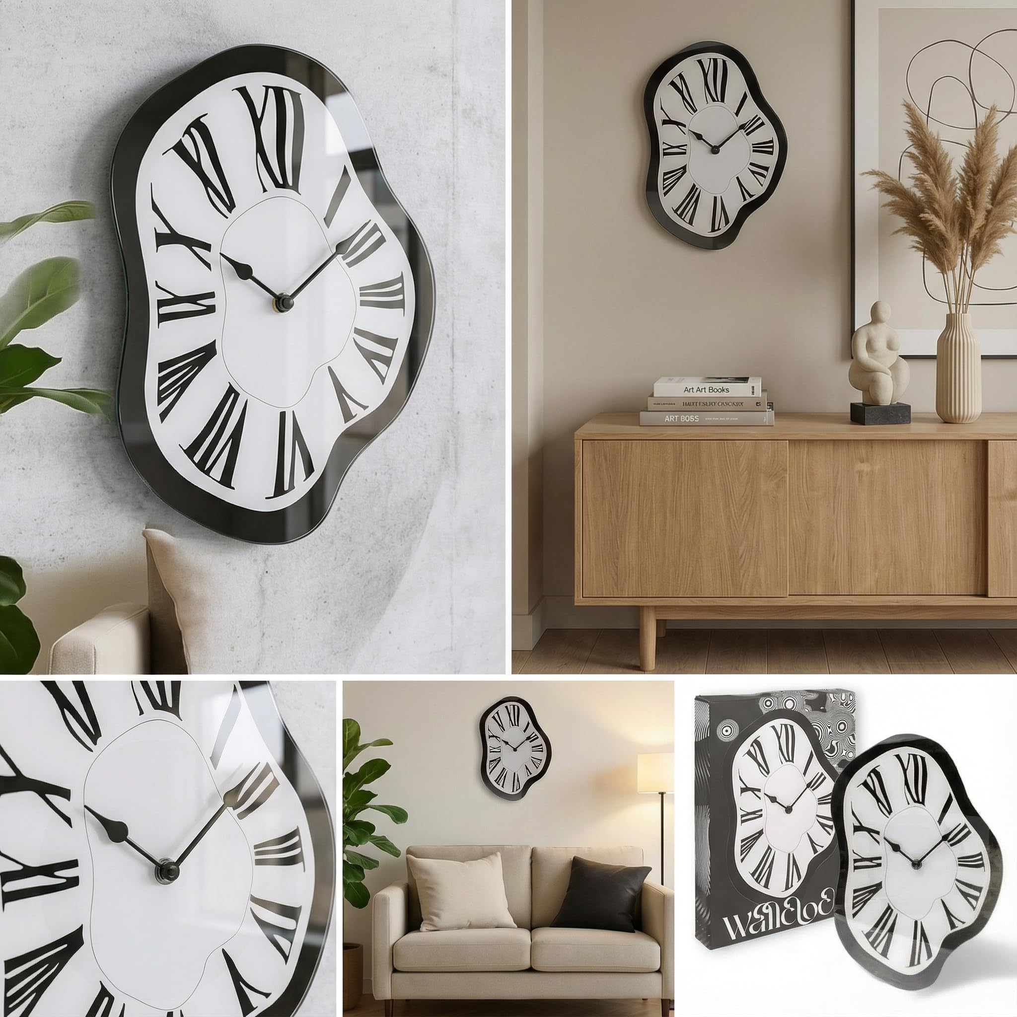 MIJOMA Orologio da Parete a Tempo che Si Scioglie – Design Surreale, in Vetro, 22 x 33 cm – Orologio da Parete Stile Creativo Dali, Orologio al Quarzo Silenzioso per Soggiorno, Ufficio e Stanza