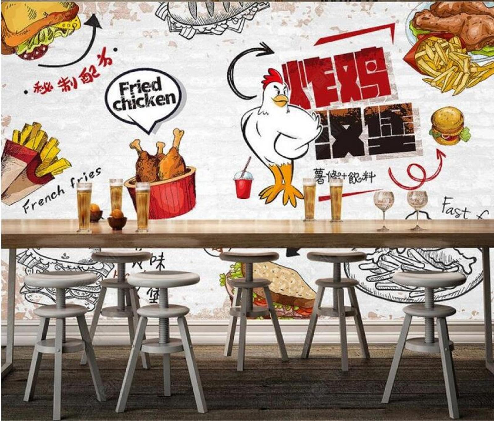 Stickers Muraux 3D Burger Pour Décoration Restaurant - Autocollants Cuisine Colorés Personnalisables