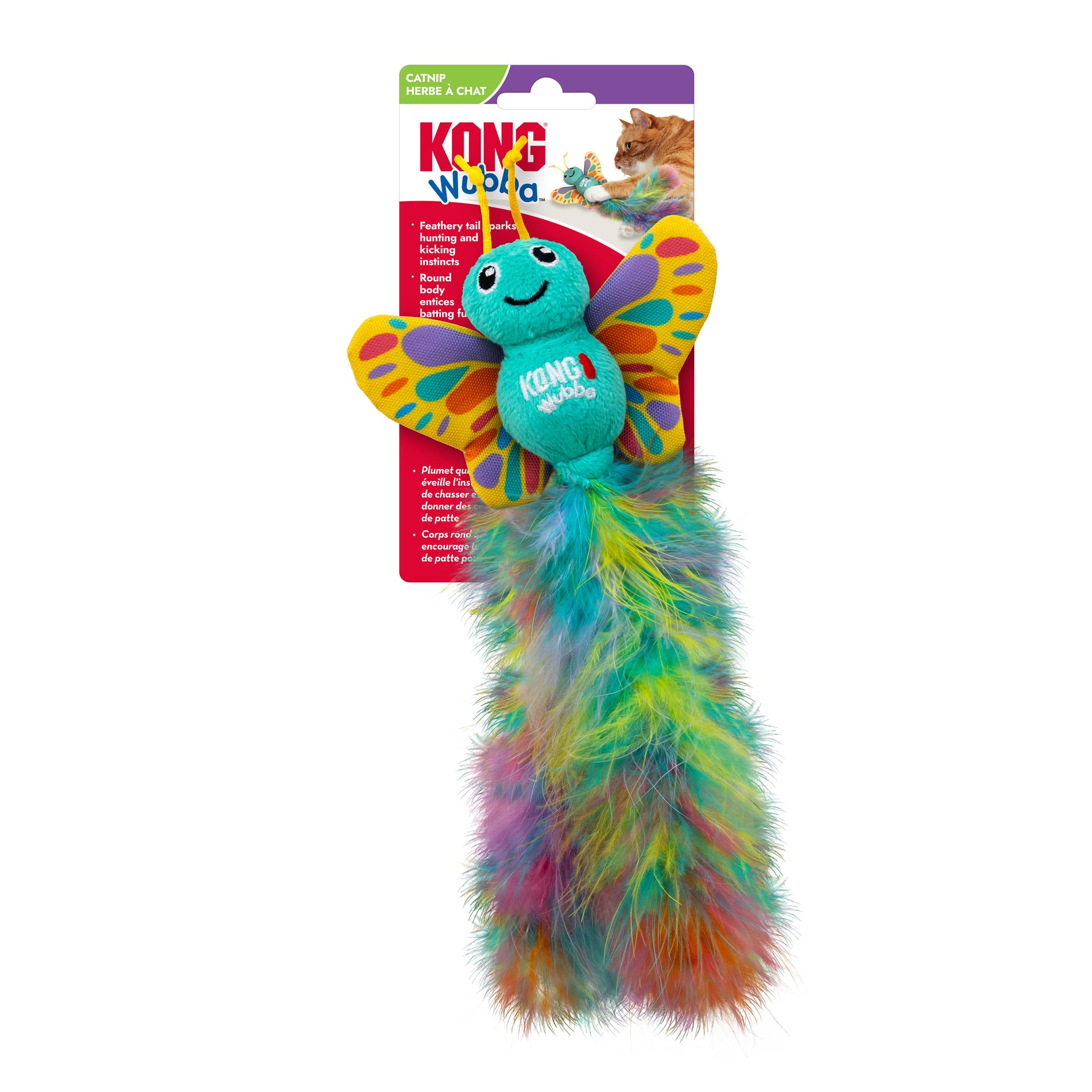 KONG Wubba Cat Toy, Catnip-Infused, Crinkle and Rattle Sound, Feathery Tails, Interactive Play, Butterfly Style